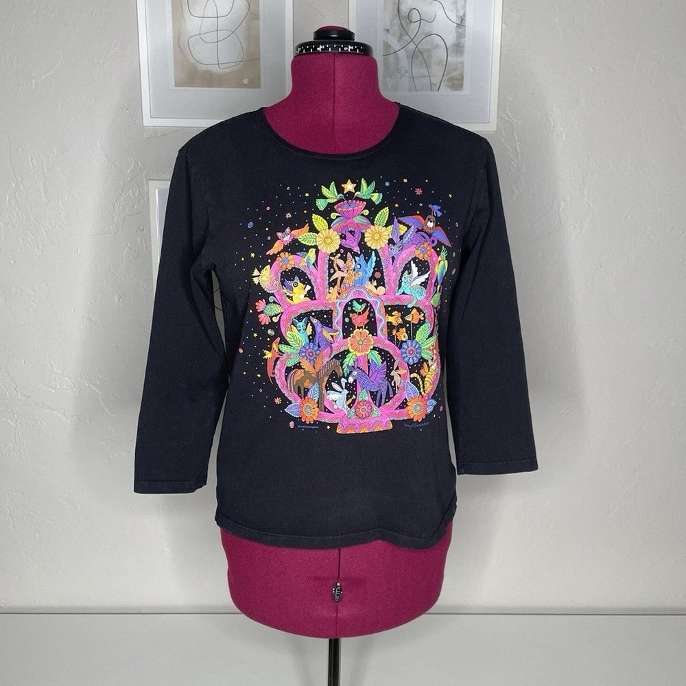 Sabaku Artwear Shirt Women Medium Black Arbol de los Angelitos 3/4 Sleeve‎
